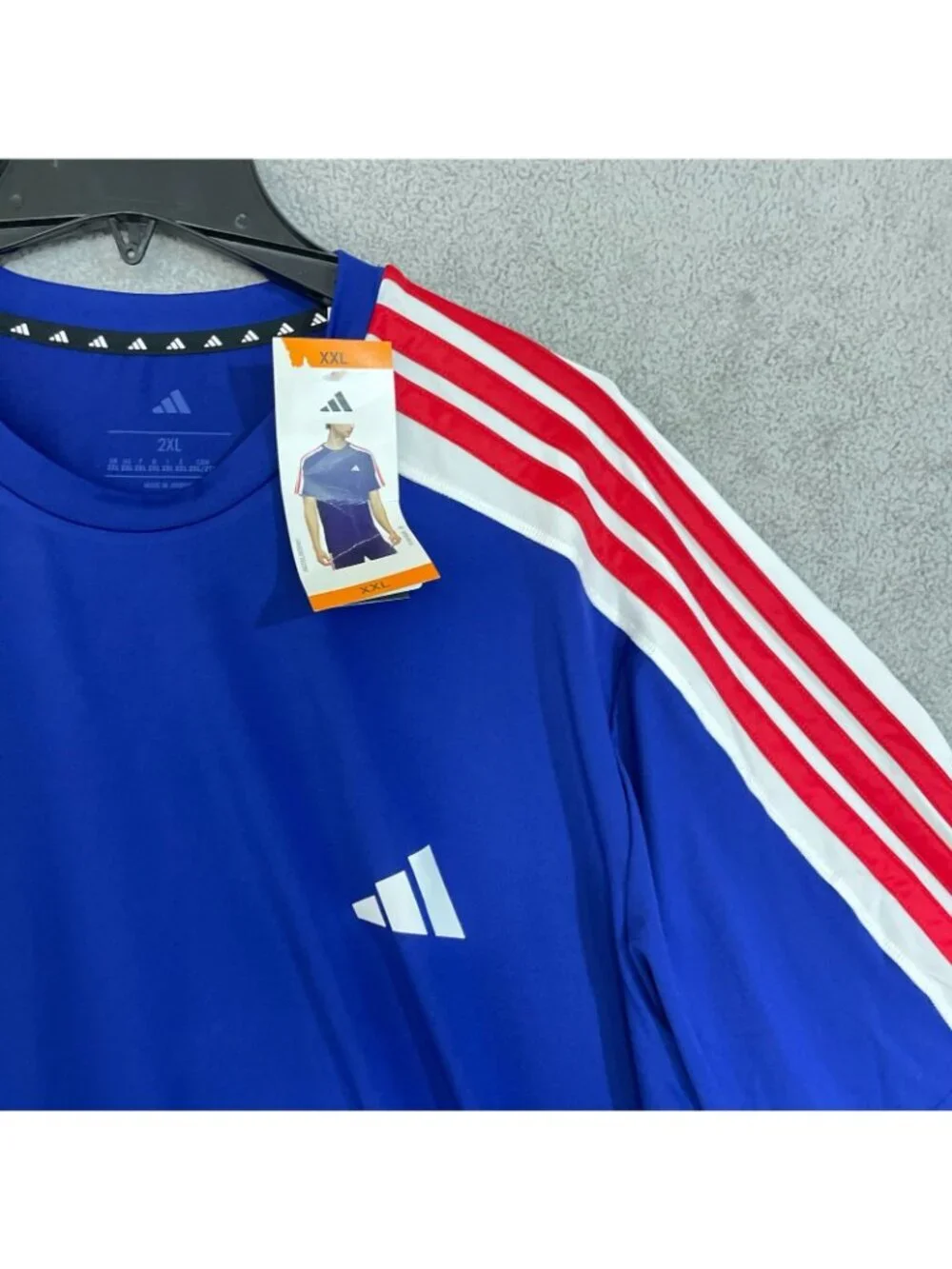NWT Adidas Men's XXL Blue T-Shirt With Red & White Stripes  Polyester